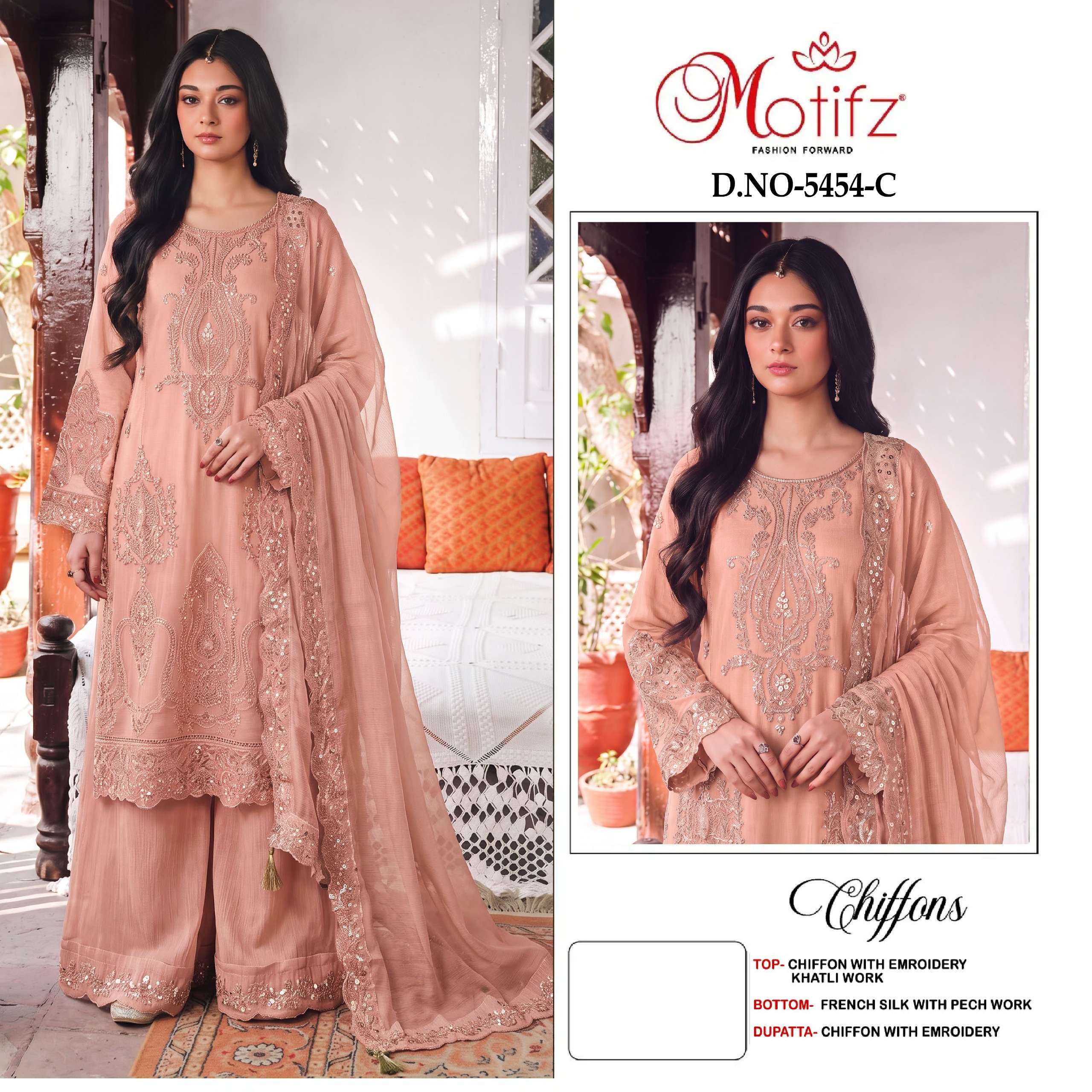 MOTIFZ 5454 SIFFON EMBROIDERY KHATLI WORK PAKISTANI OUTFIT ACCTRESS TYPE EXPORT